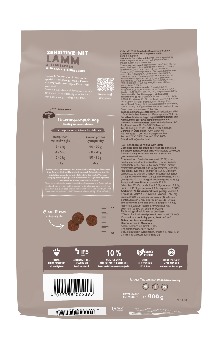 Sanabelle Katzen-Trockenfutter Sensitive mit Lamm